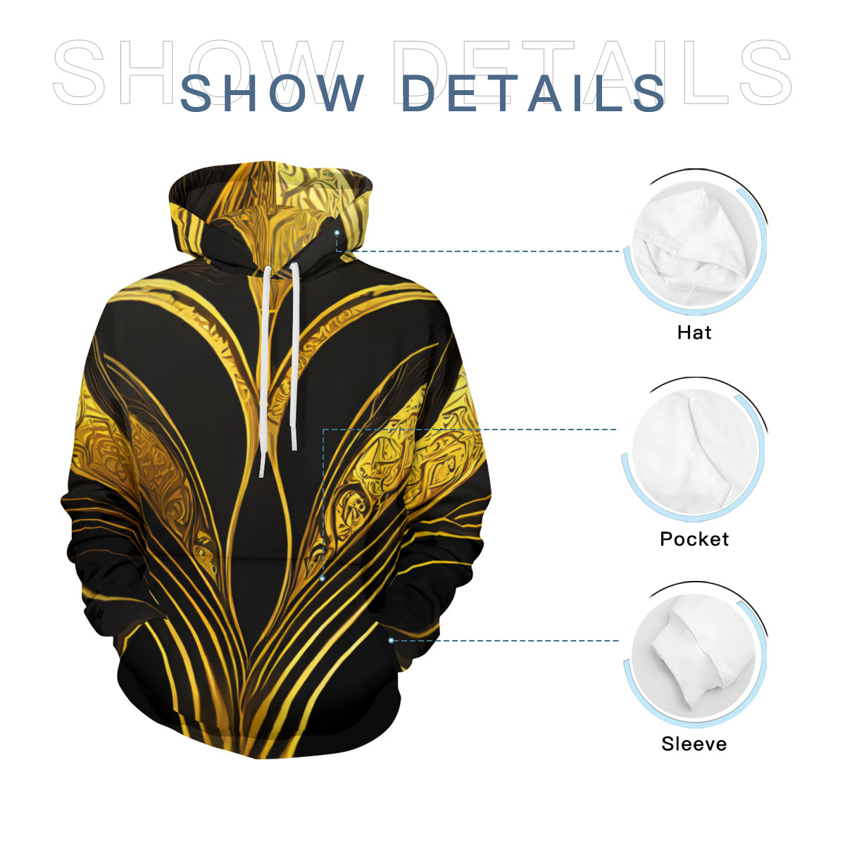 Abstract Elegant Gold Men's Adult Hoodie Set (Double-Layer Hood) | Health Fabric
