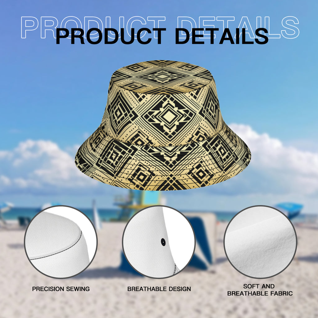 Golden Geometric Shapes Double-Sided Unisex Polyester Bucket Hat