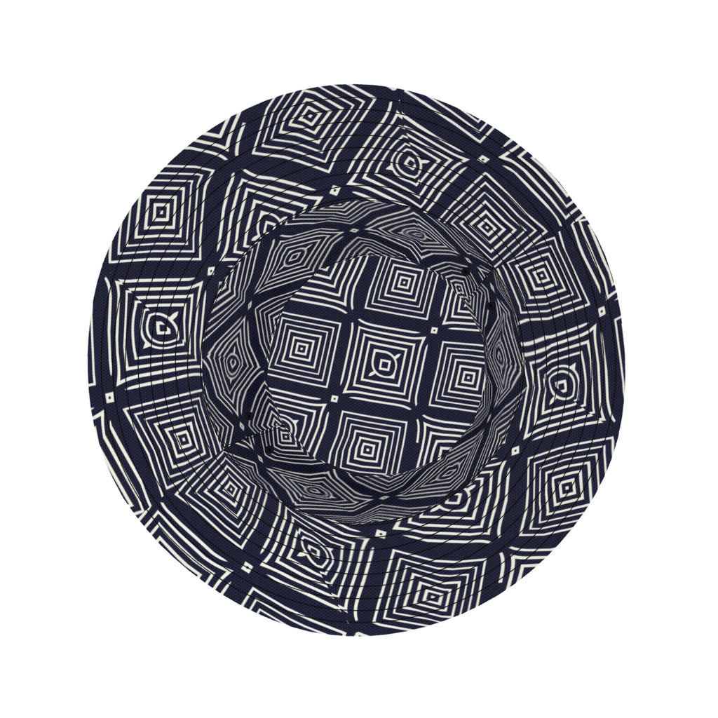 Navy Blue Geometric Shapes Double-Sided Unisex Polyester Bucket Hat
