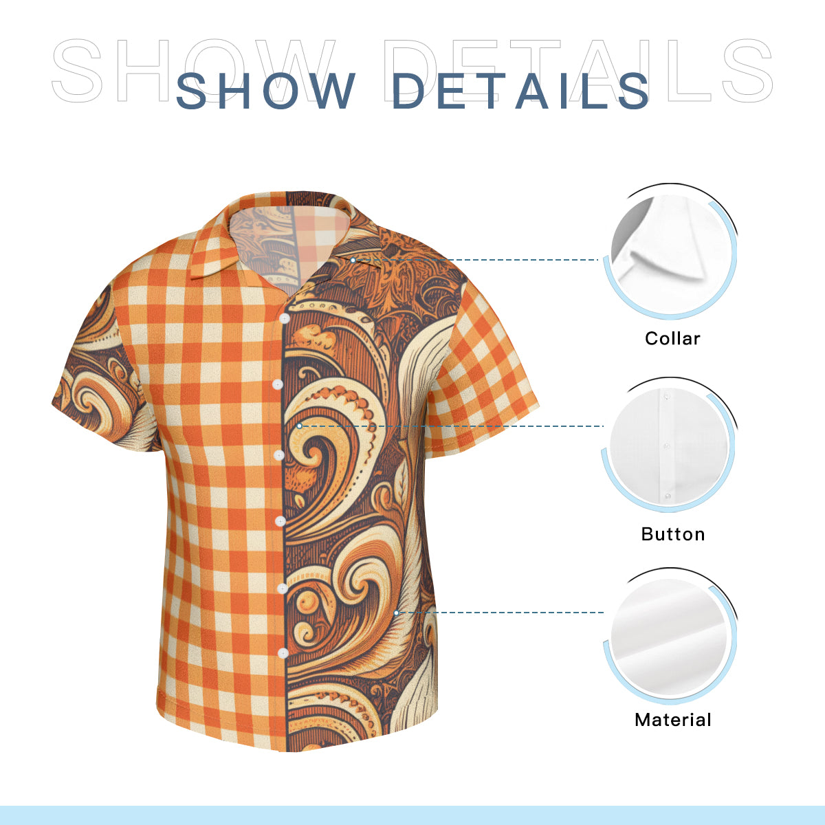 Orange Checked Short Sleeves Men's Shirt
