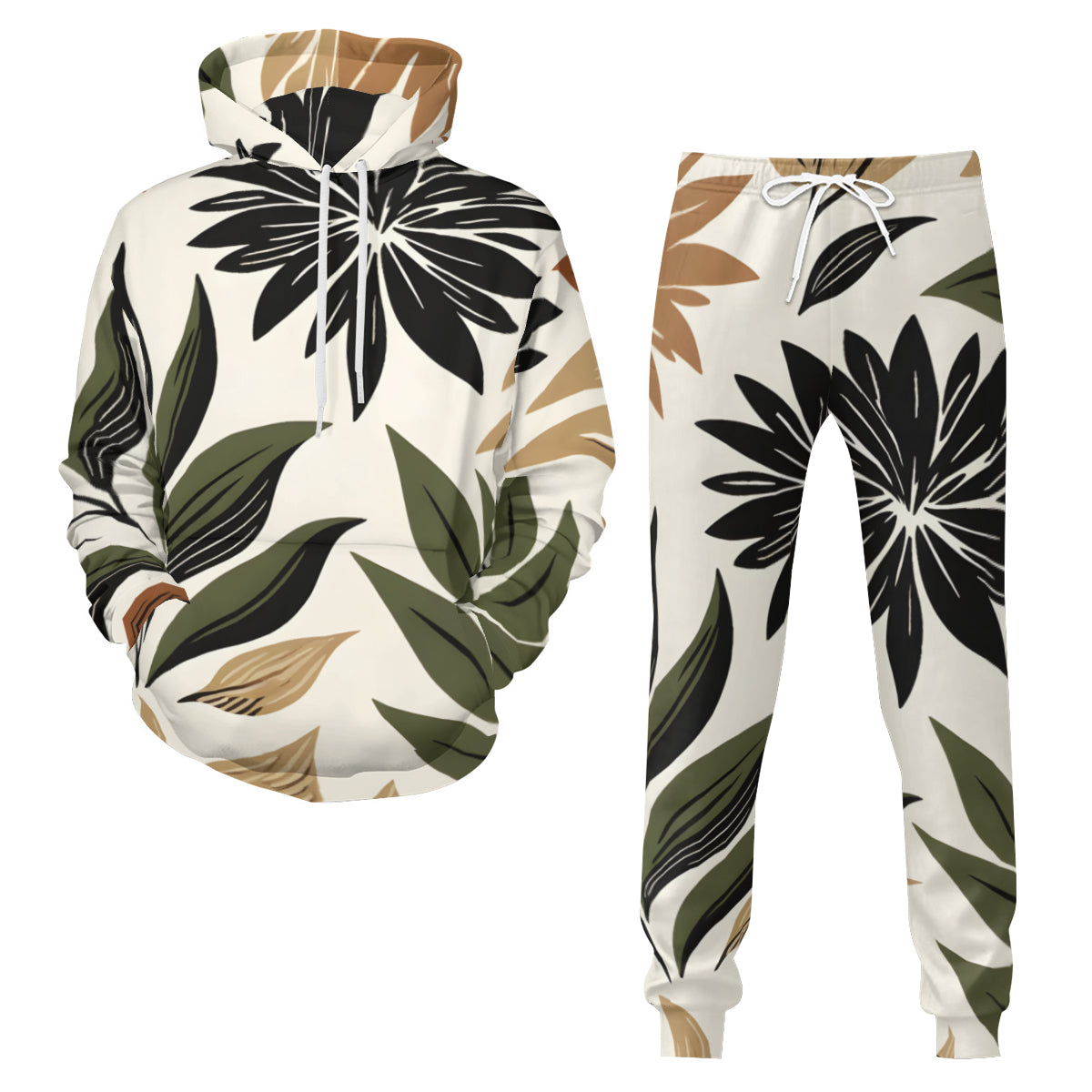 Botanical Leaves Men's Adult Hoodie Set (Double-Layer Hood) | Health Fabric