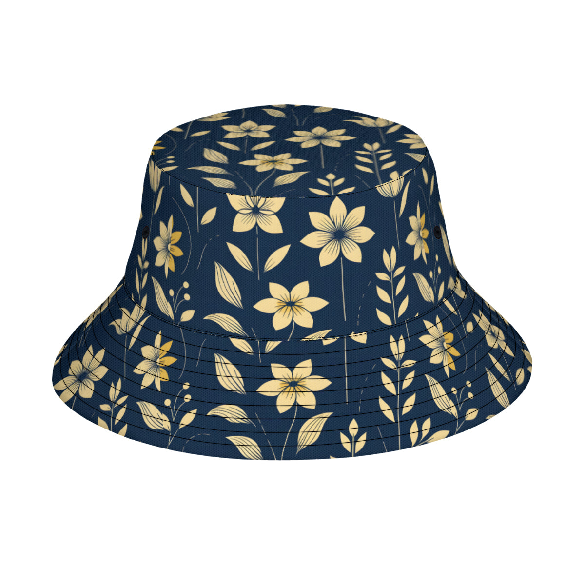 Golden Floral Double-Sided Unisex Polyester Bucket Hat