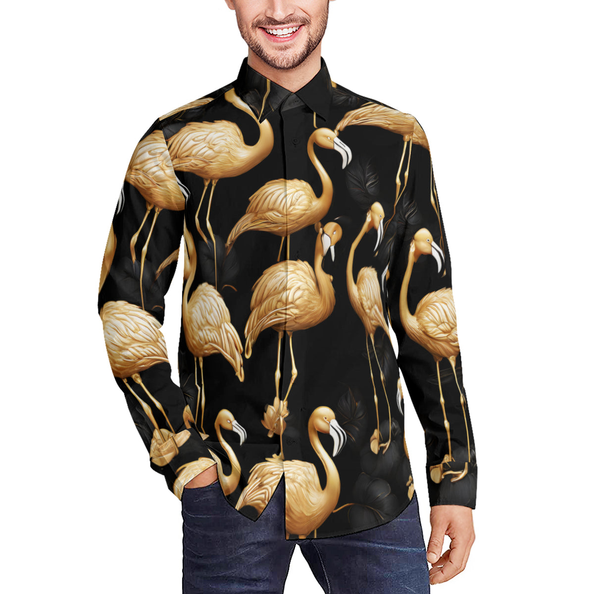 Golden Flamingo Long Sleeves Men's Shirt