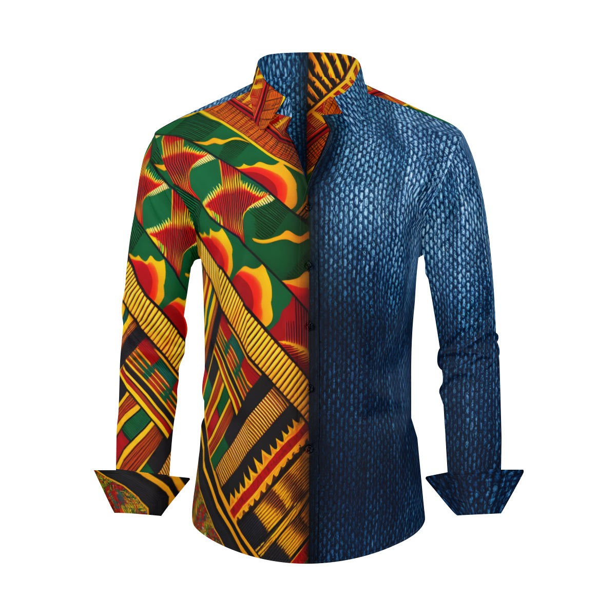 Kente Denim Style Classic Long Sleeves Men's Shirt
