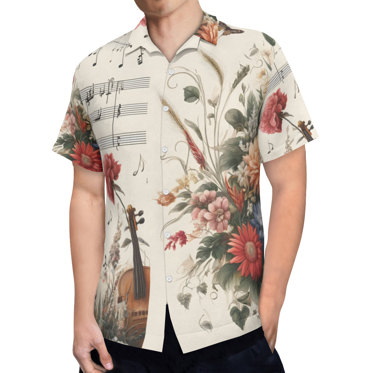 Musical Floral Short Sleeves Men's Shirt