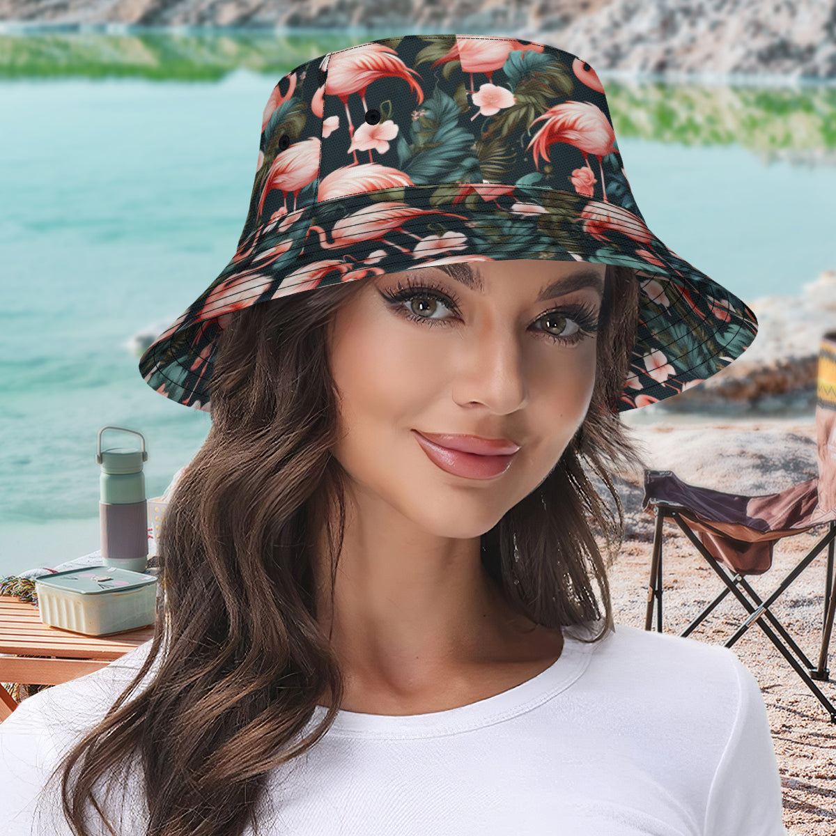 Flamingo Double-Sided Unisex Polyester Bucket Hat