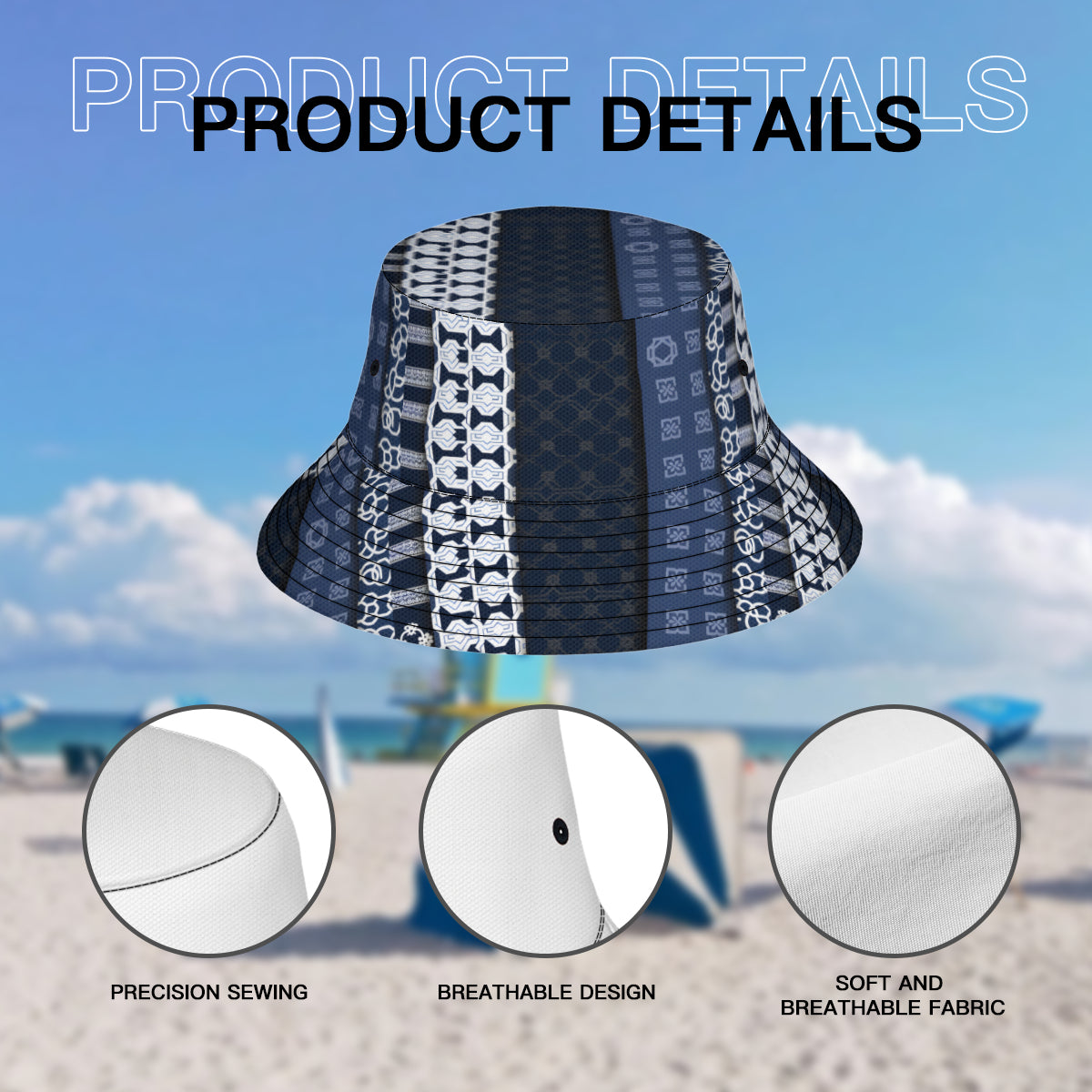 Navy Blue Geometric Shapes Double-Sided Unisex Polyester Bucket Hat