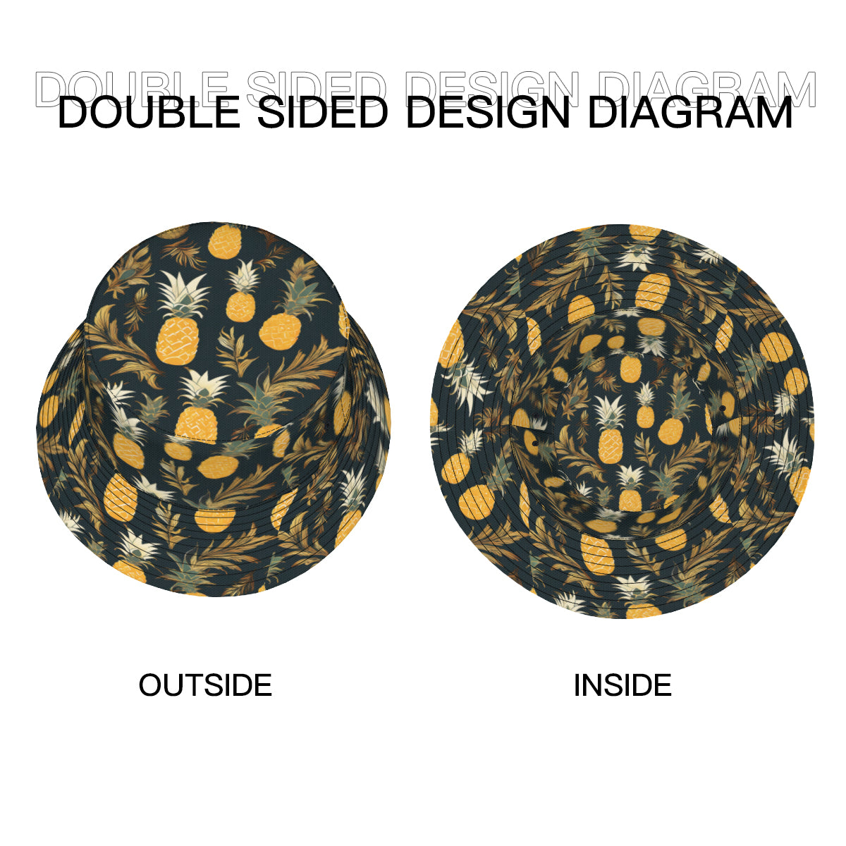 Golden Pineapple Double-Sided Unisex Polyester Bucket Hat