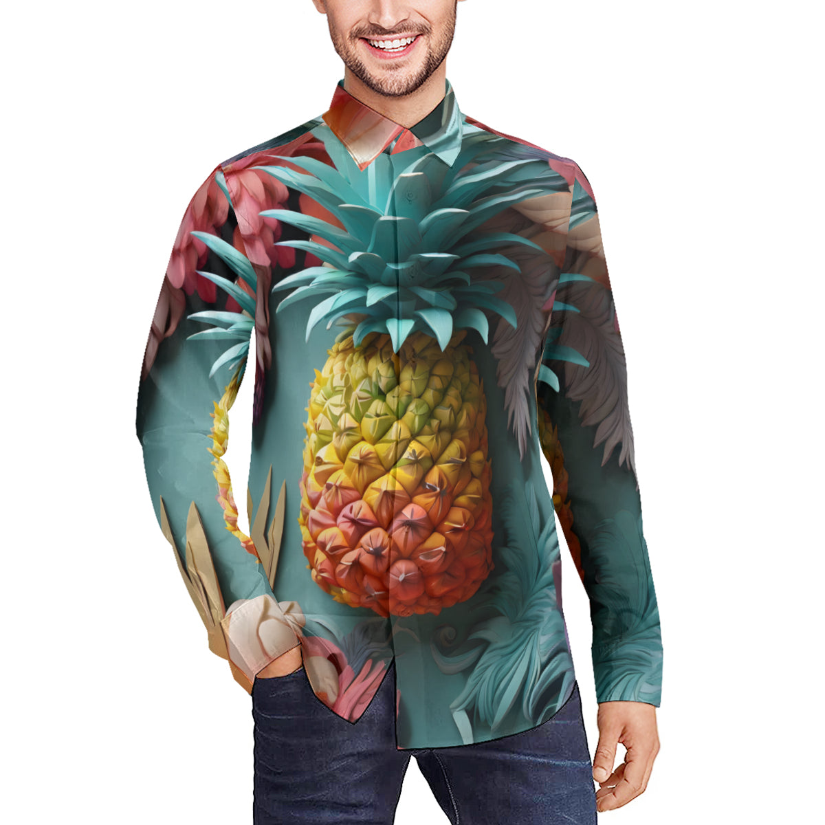 Pineapple Men's Classic Long-Sleeved Shirt | Polyester