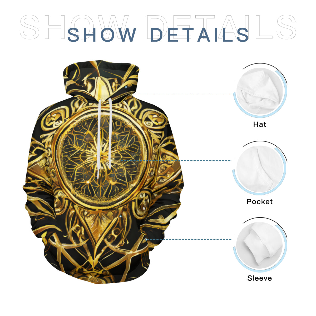 Elegant Black Gold Men's Adult Hoodie Set (Double-Layer Hood) | Health Fabric