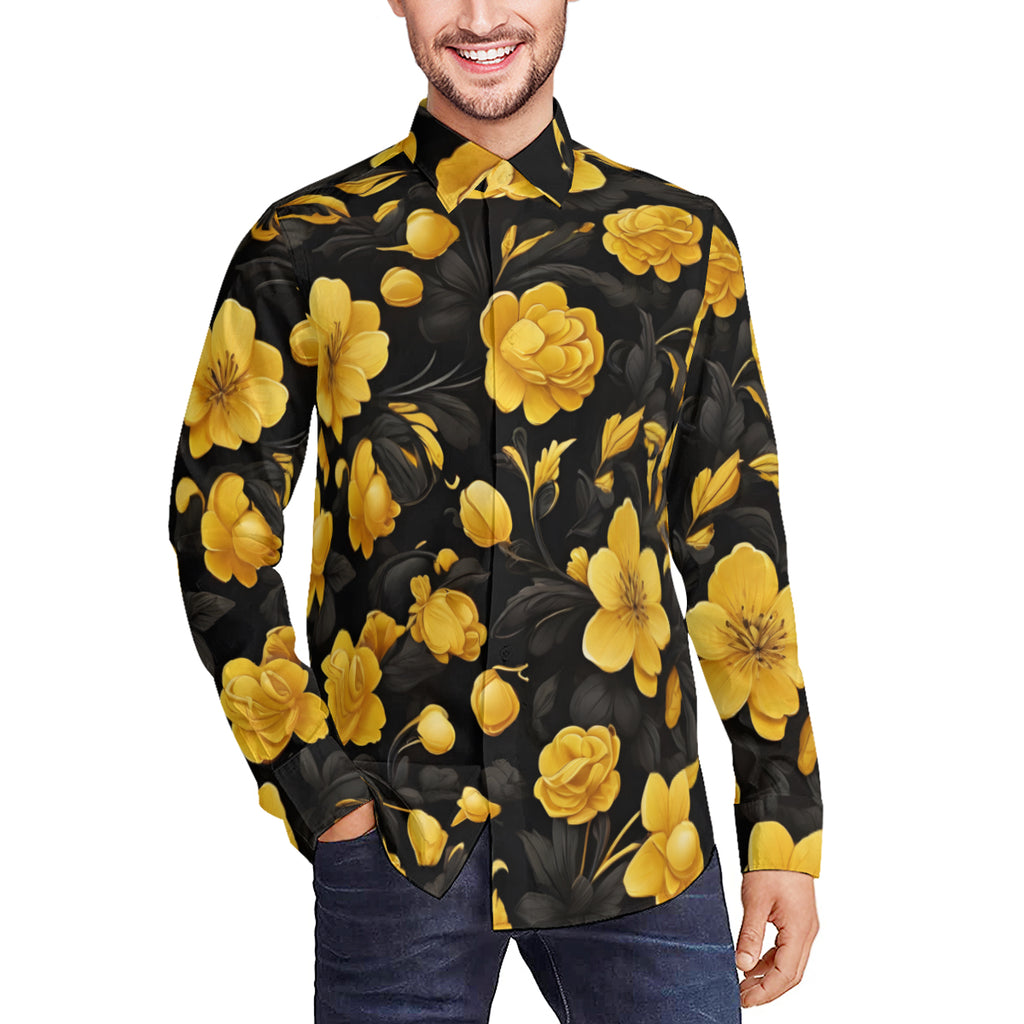 Floral Men's Classic Long-Sleeved Shirt | Polyester