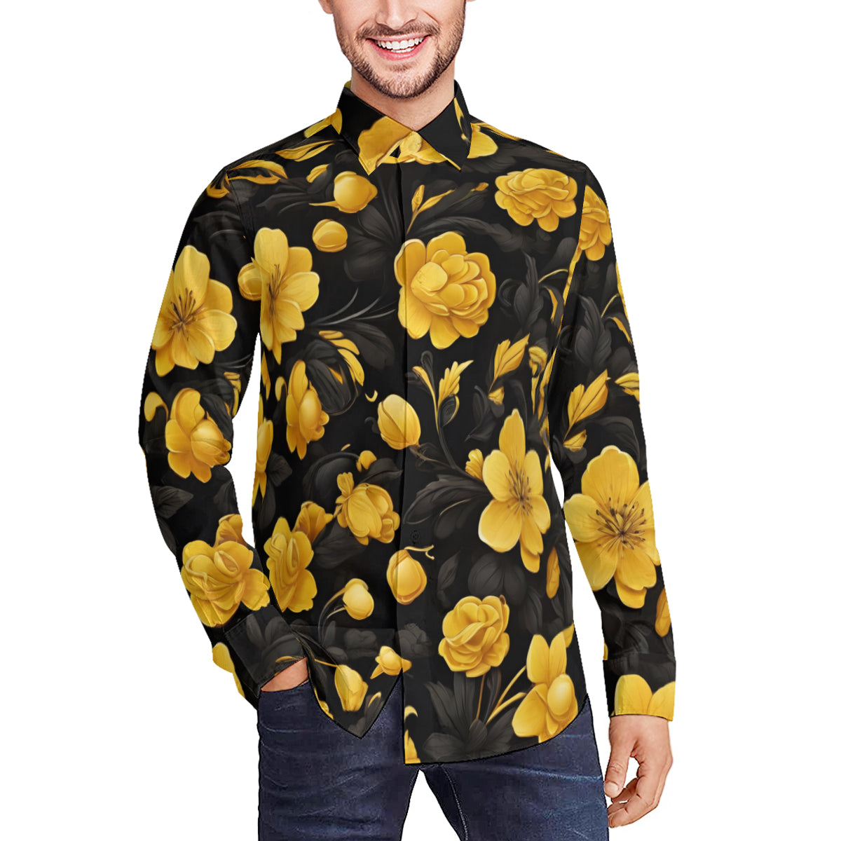 Floral Men's Classic Long-Sleeved Shirt | Polyester