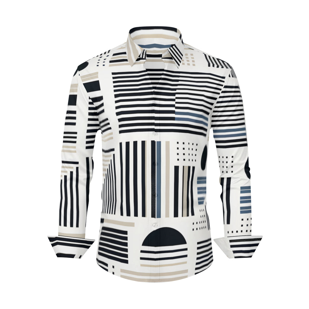 Minimalistic Black And White Long Sleeves Men's Shirt