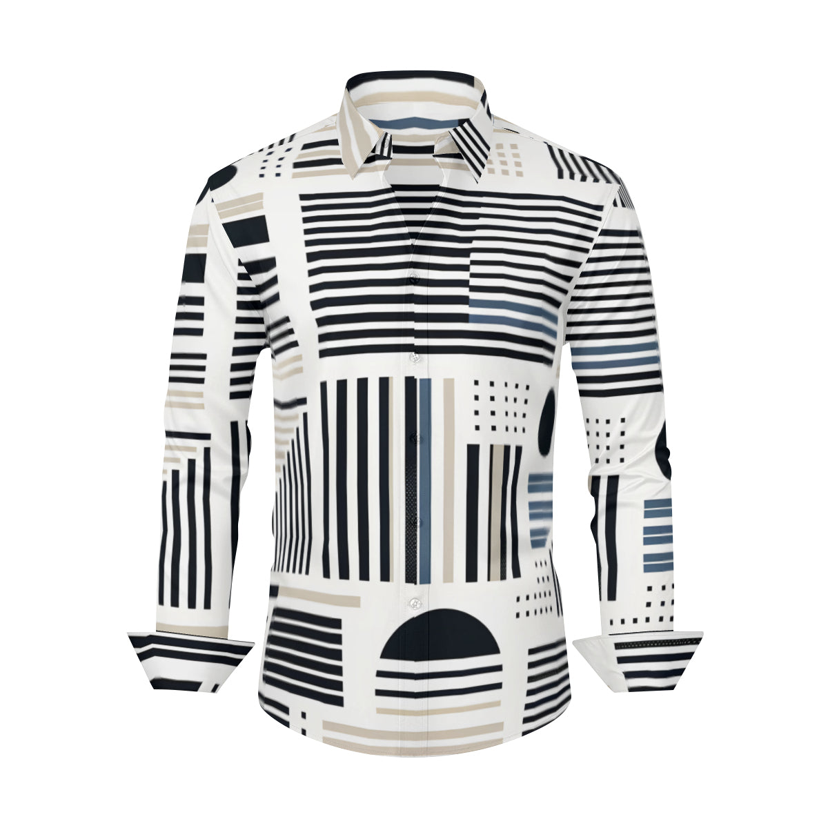 Minimalistic Black And White Long Sleeves Men's Shirt