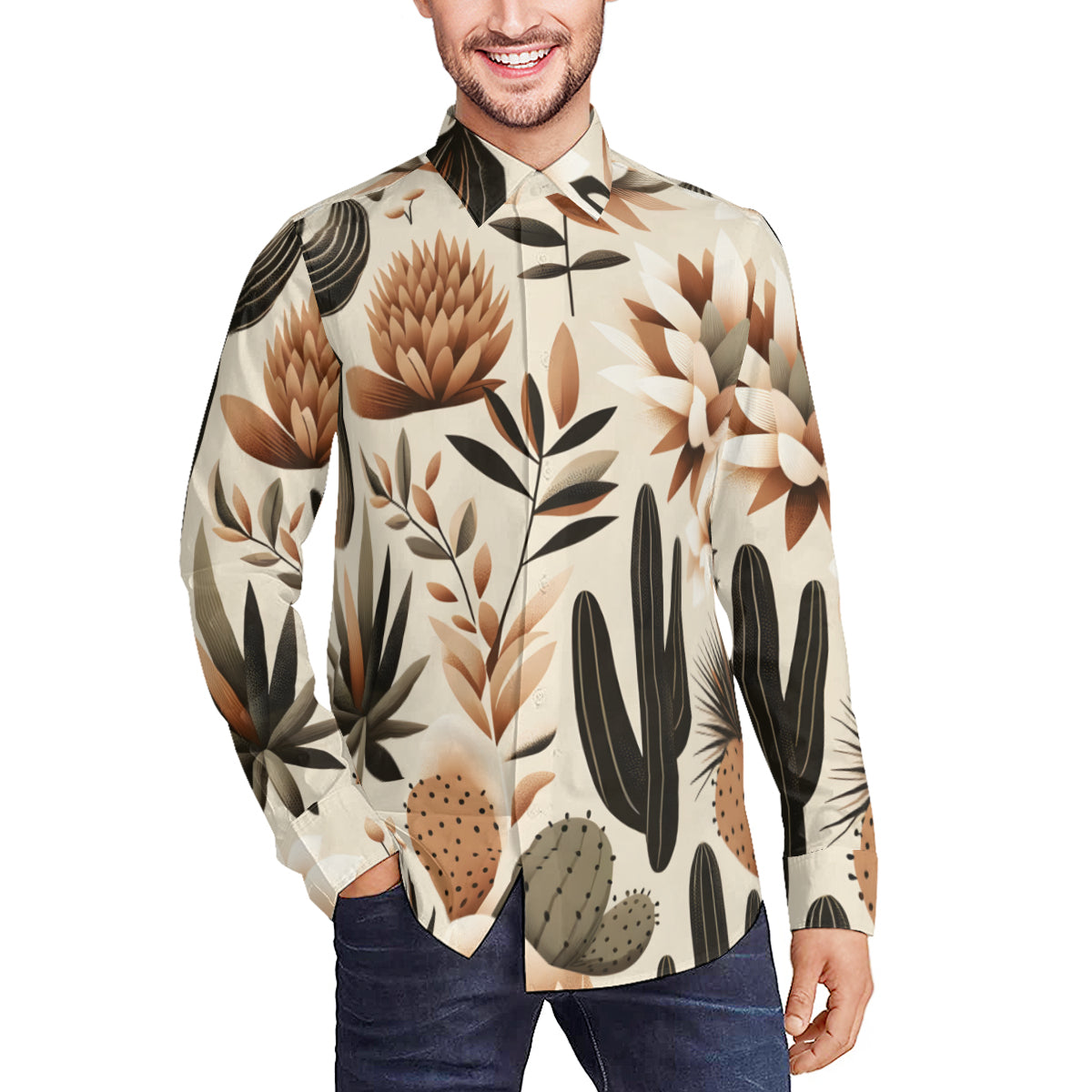 Minimalistic Floral Long Sleeves Men's Shirt