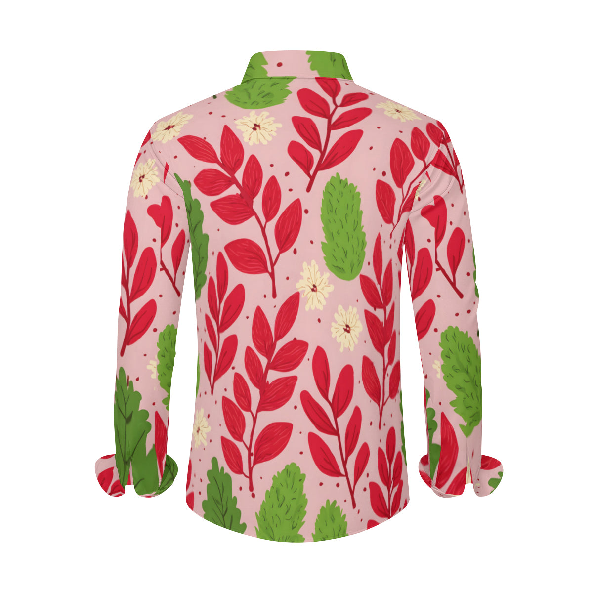 Pink Floral Men's Classic Long-Sleeved Shirt | Polyester