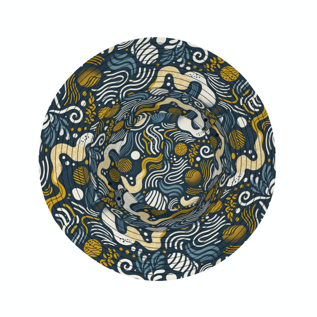 Dark Blue Geometric Shapes Double-Sided Unisex Polyester Bucket Hat