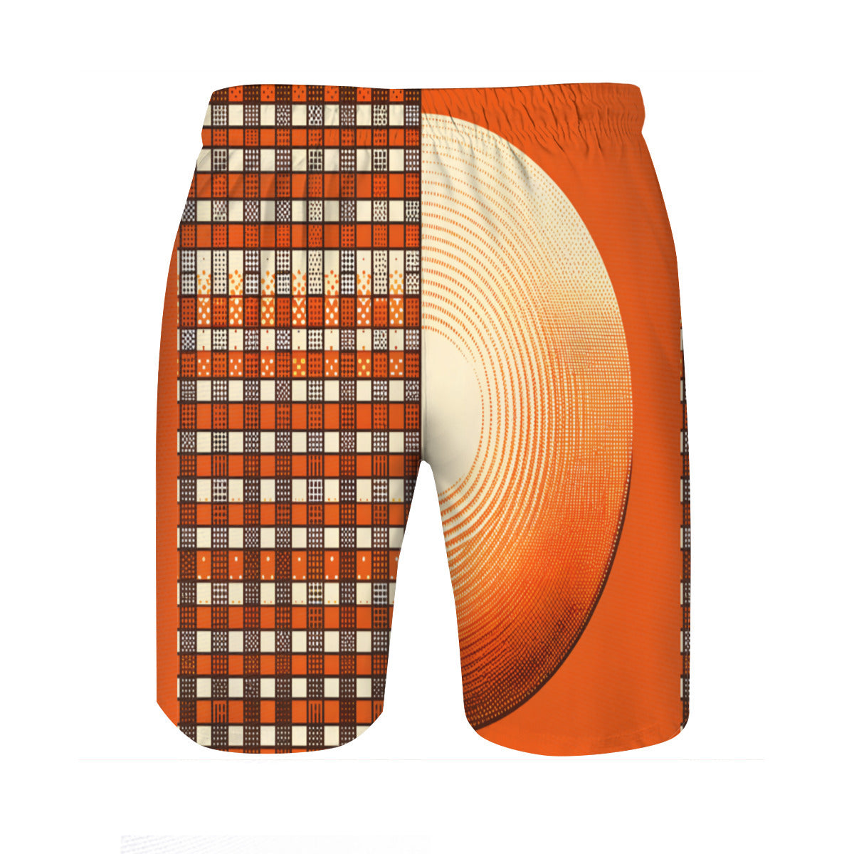 Orange Check Men's Beach Shorts (Not Mesh Lined) | Polyester