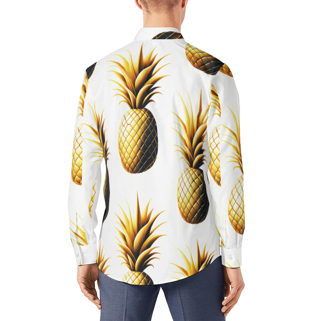 Golden Pineapple Men's Classic Long-Sleeved Shirt | Polyester