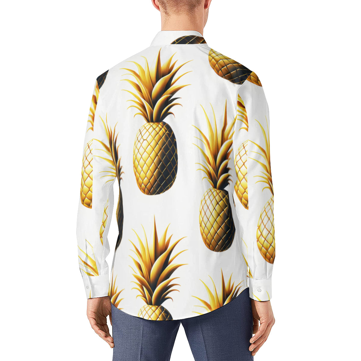 Golden Pineapple Men's Classic Long-Sleeved Shirt | Polyester