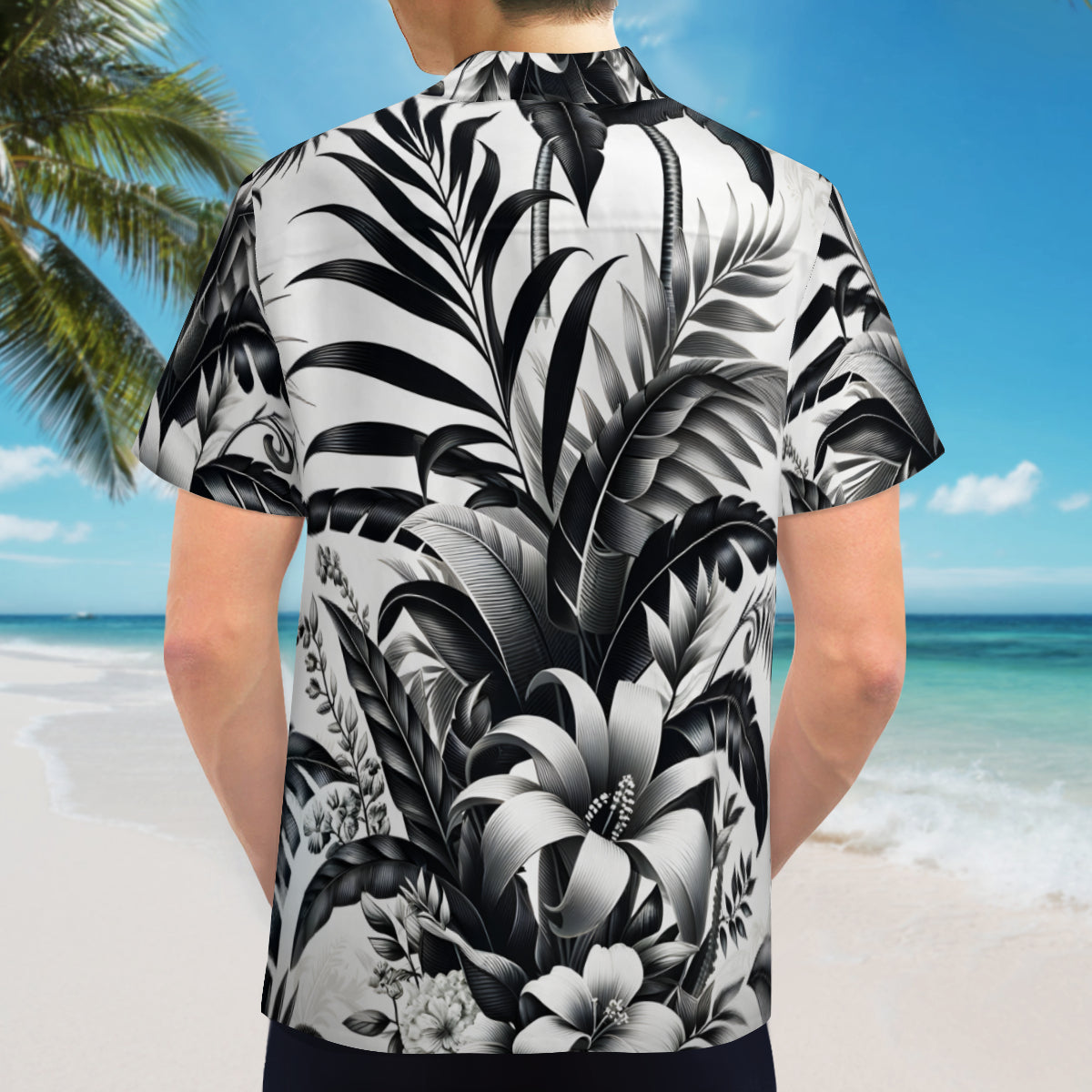 Tropical Black And White Short Sleeves Men's Shirt