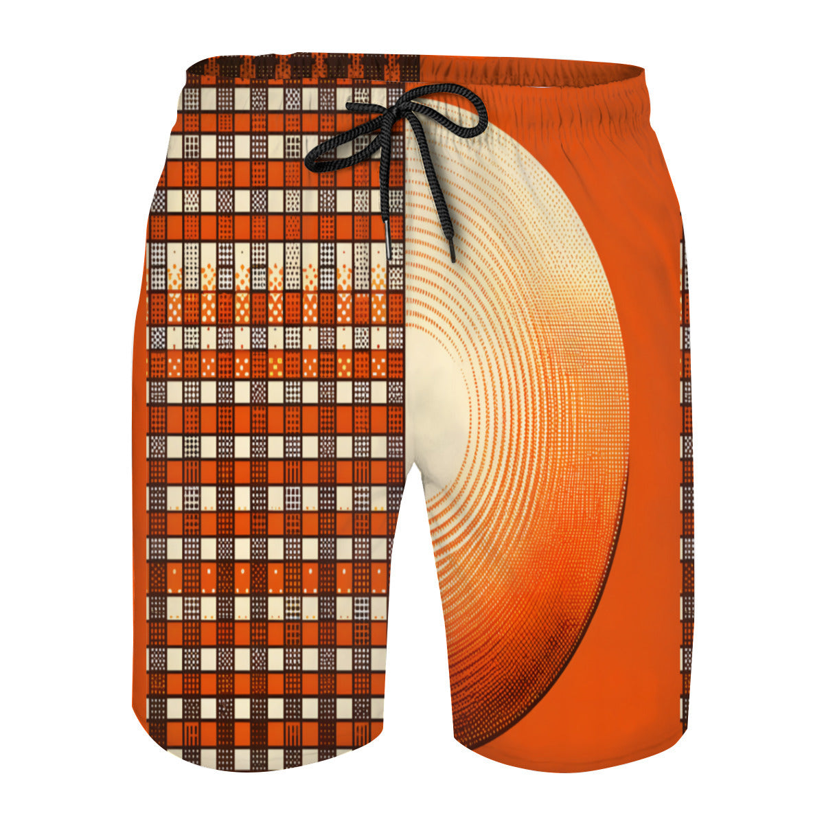 Orange Check Men's Beach Shorts (Not Mesh Lined) | Polyester