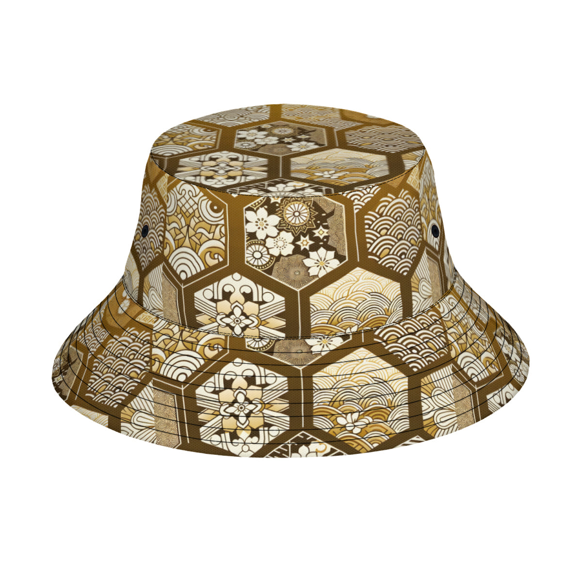Golden Geometric Shapes Double-Sided Unisex Polyester Bucket Hat