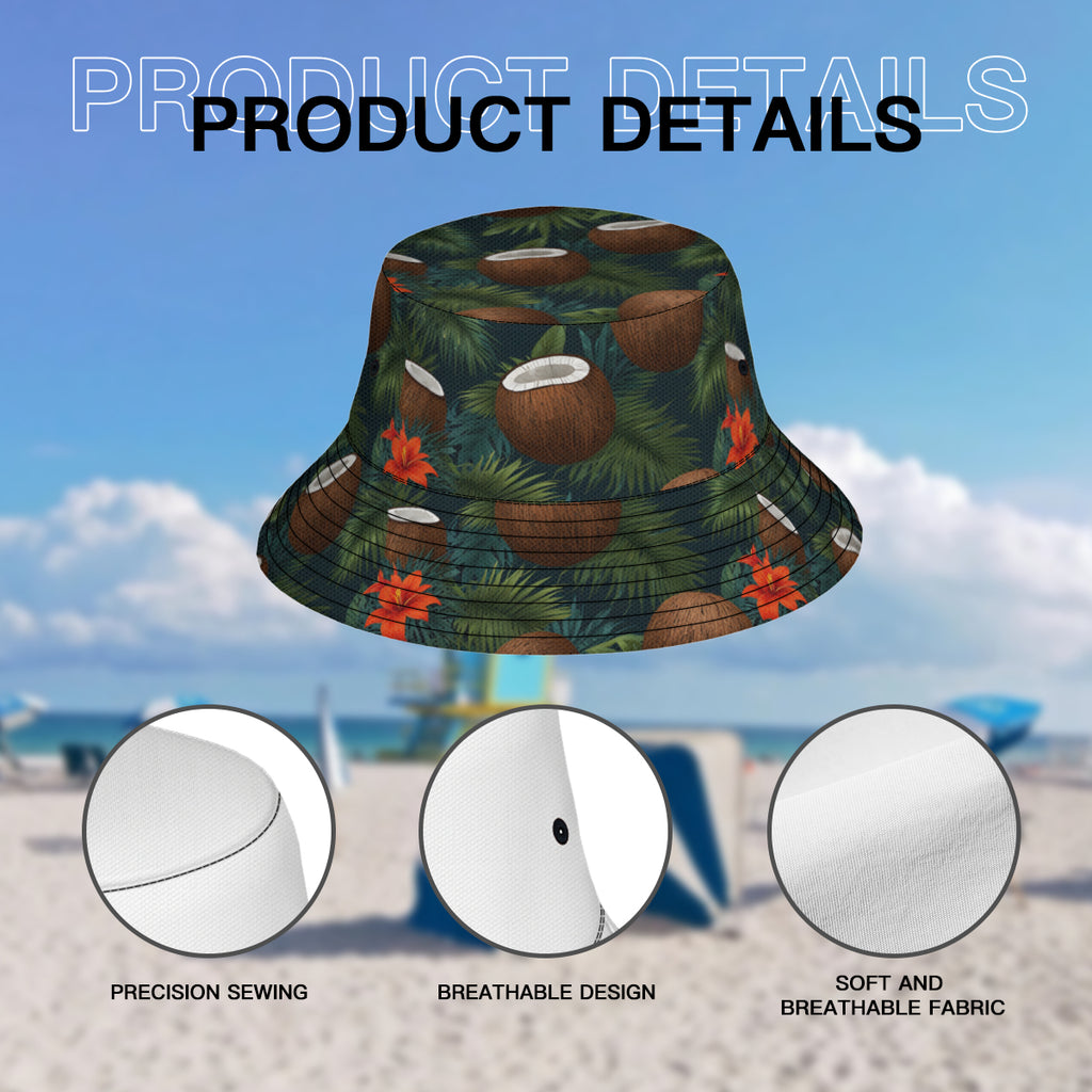 Tropical Coconut Double-Sided Unisex Polyester Bucket Hat