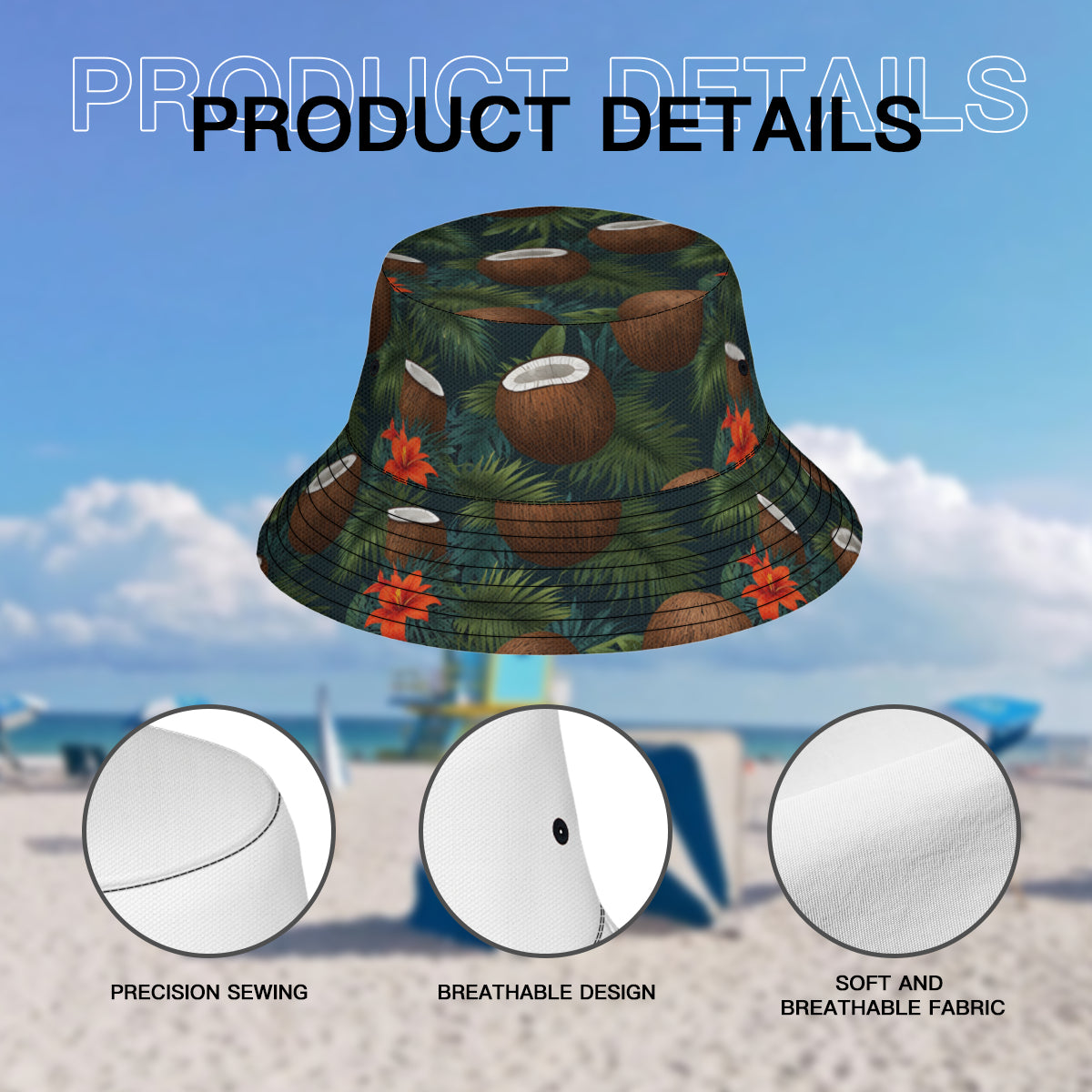 Tropical Coconut Double-Sided Unisex Polyester Bucket Hat