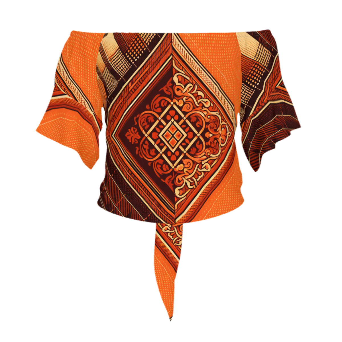 Orange Style One-Shoulder Tie Short Sleeves