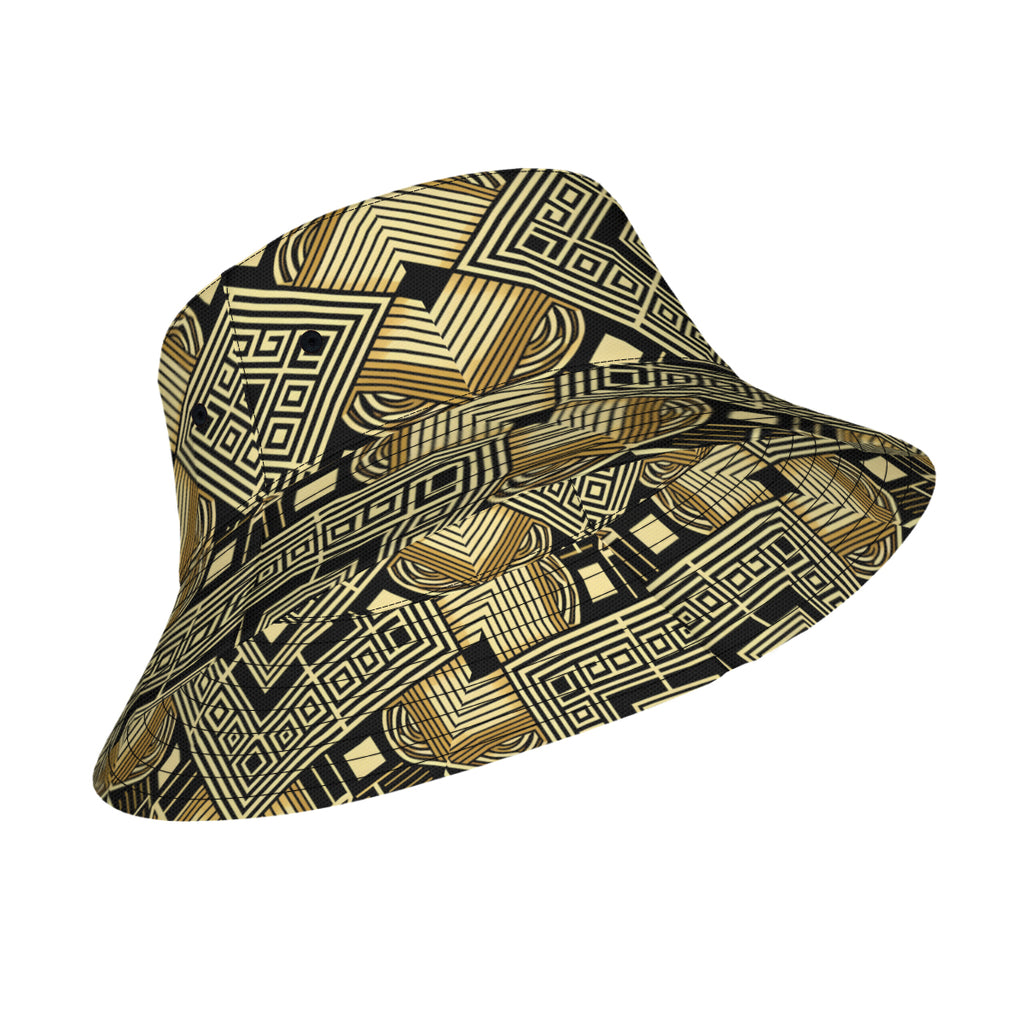 Golden Geometric Shapes Double-Sided Unisex Polyester Bucket Hat