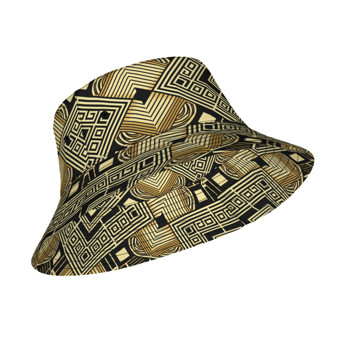 Golden Geometric Shapes Double-Sided Unisex Polyester Bucket Hat