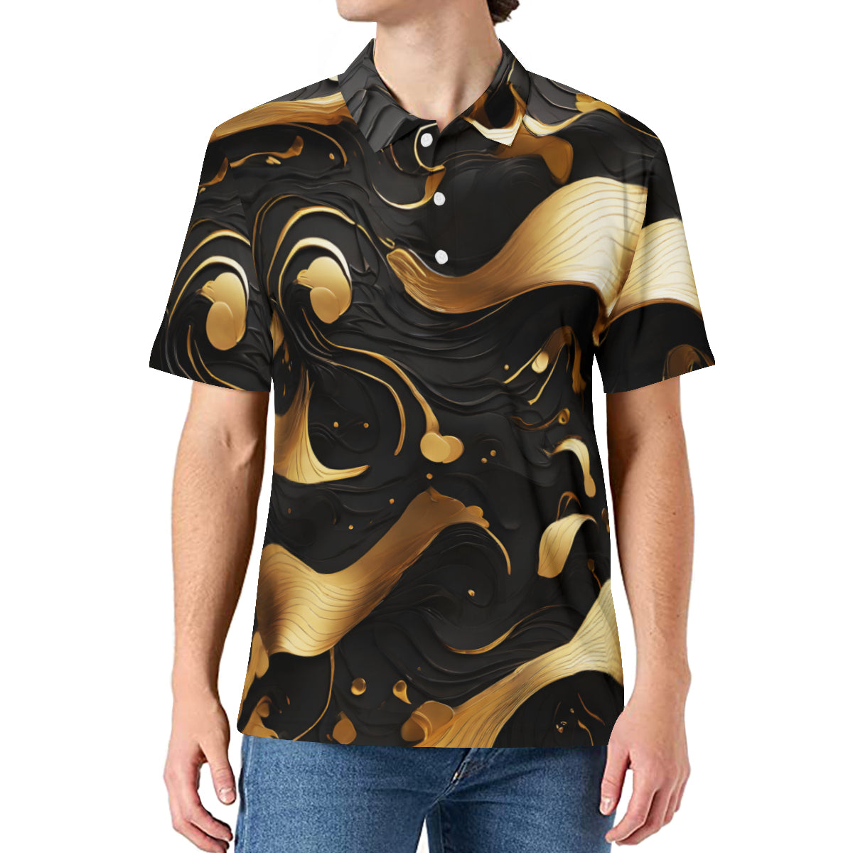 Elegant Black Gold Men's Premium European Size POLO Shirt | 95% Polyester+5% Spandex