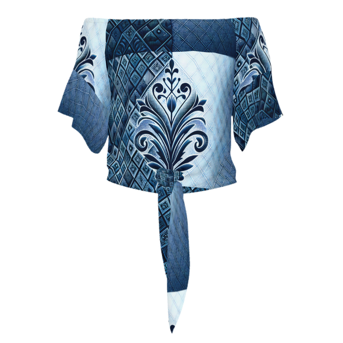 Blue One-Shoulder Tie Short Sleeves