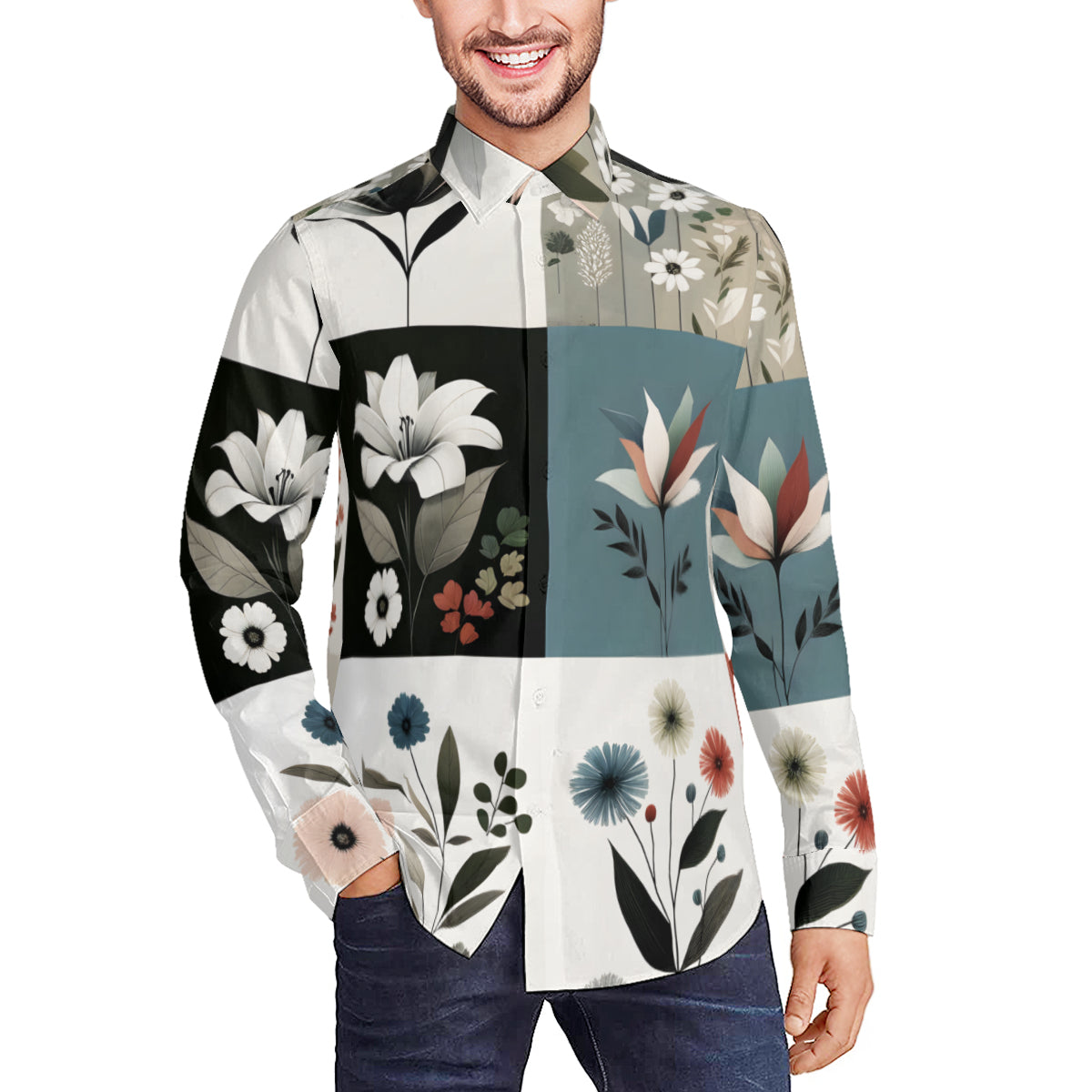 Minimalistic Floral Long Sleeves Men's Shirt