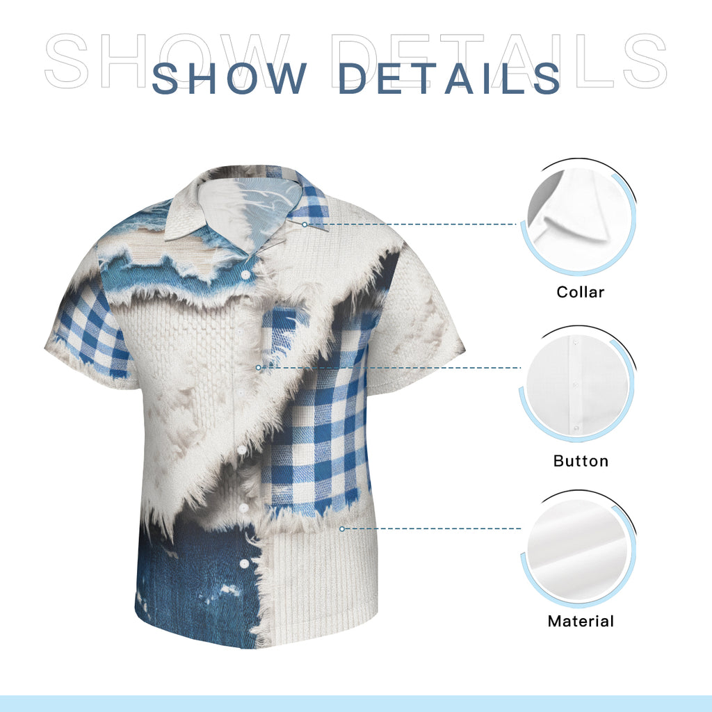 Textured Denim Pattern Short Sleeves Men's Shirt