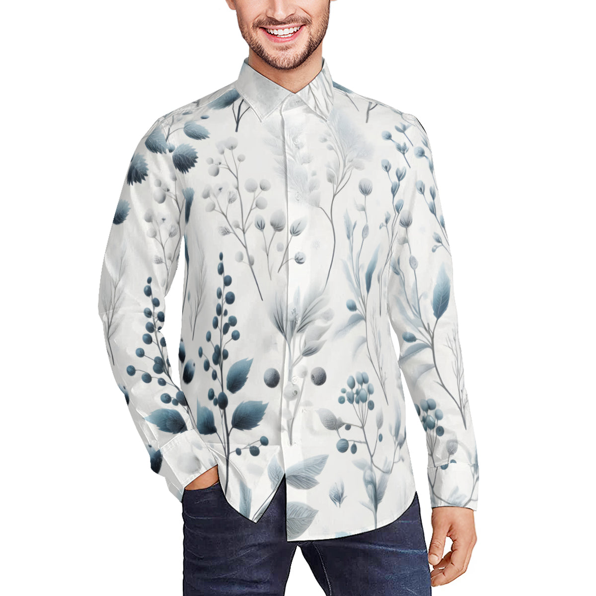 Minimalistic Floral Long Sleeves Men's Shirt