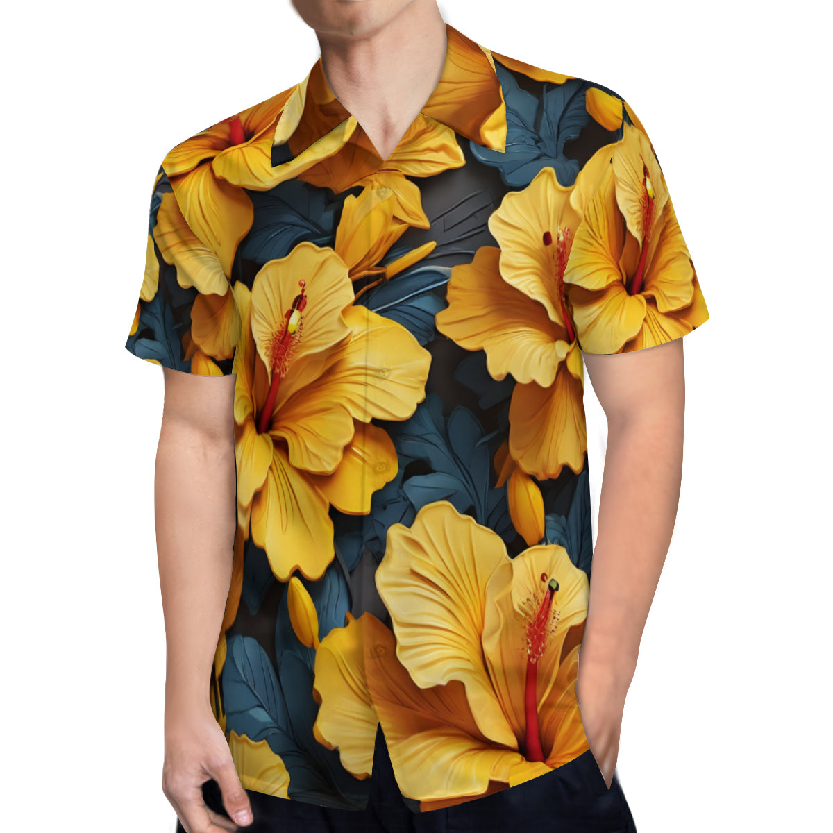 Yellow Hibiscus Short Sleeves Men's Shirt