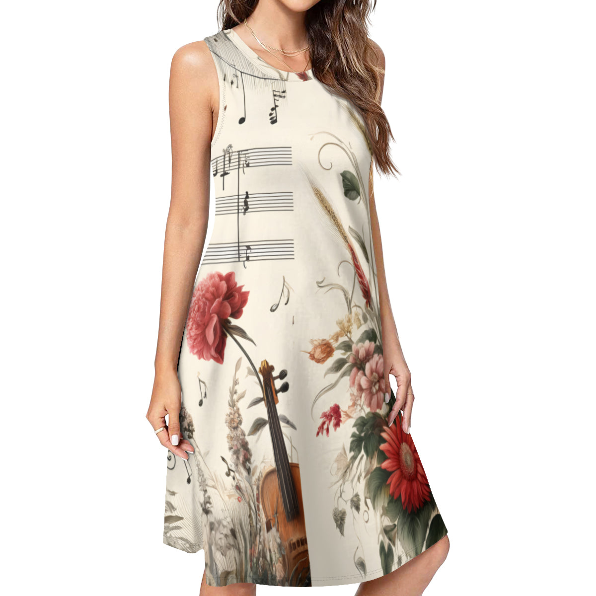 Music Floral Print Women's Casual Dress | Polyester