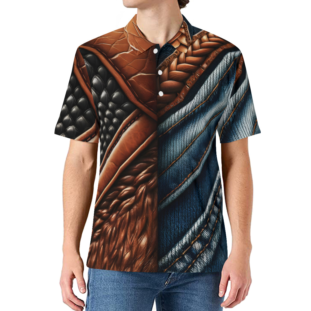 Denim And Leather Men's Premium European Size POLO Shirt | 95% Polyester+5% Spandex