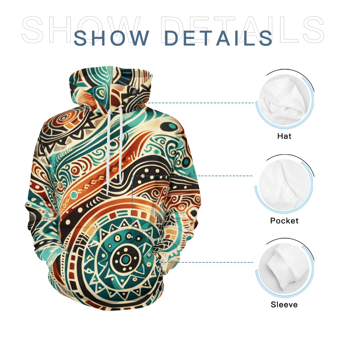 Abstract Floral Men's Adult Hoodie Set (Double-Layer Hood) | Health Fabric