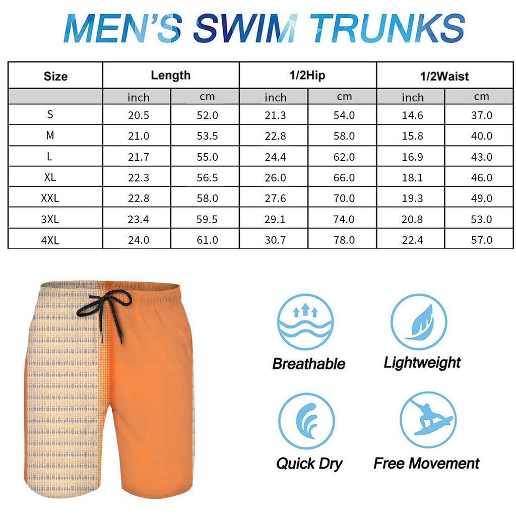 Orange Check Men's Beach Shorts (Not Mesh Lined) | Polyester