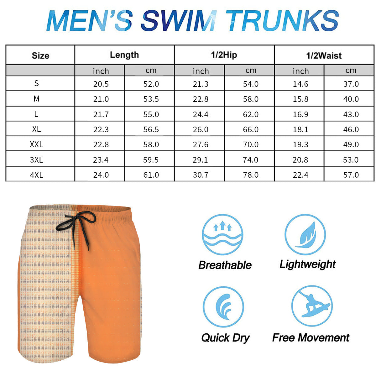 Orange Check Men's Beach Shorts (Not Mesh Lined) | Polyester
