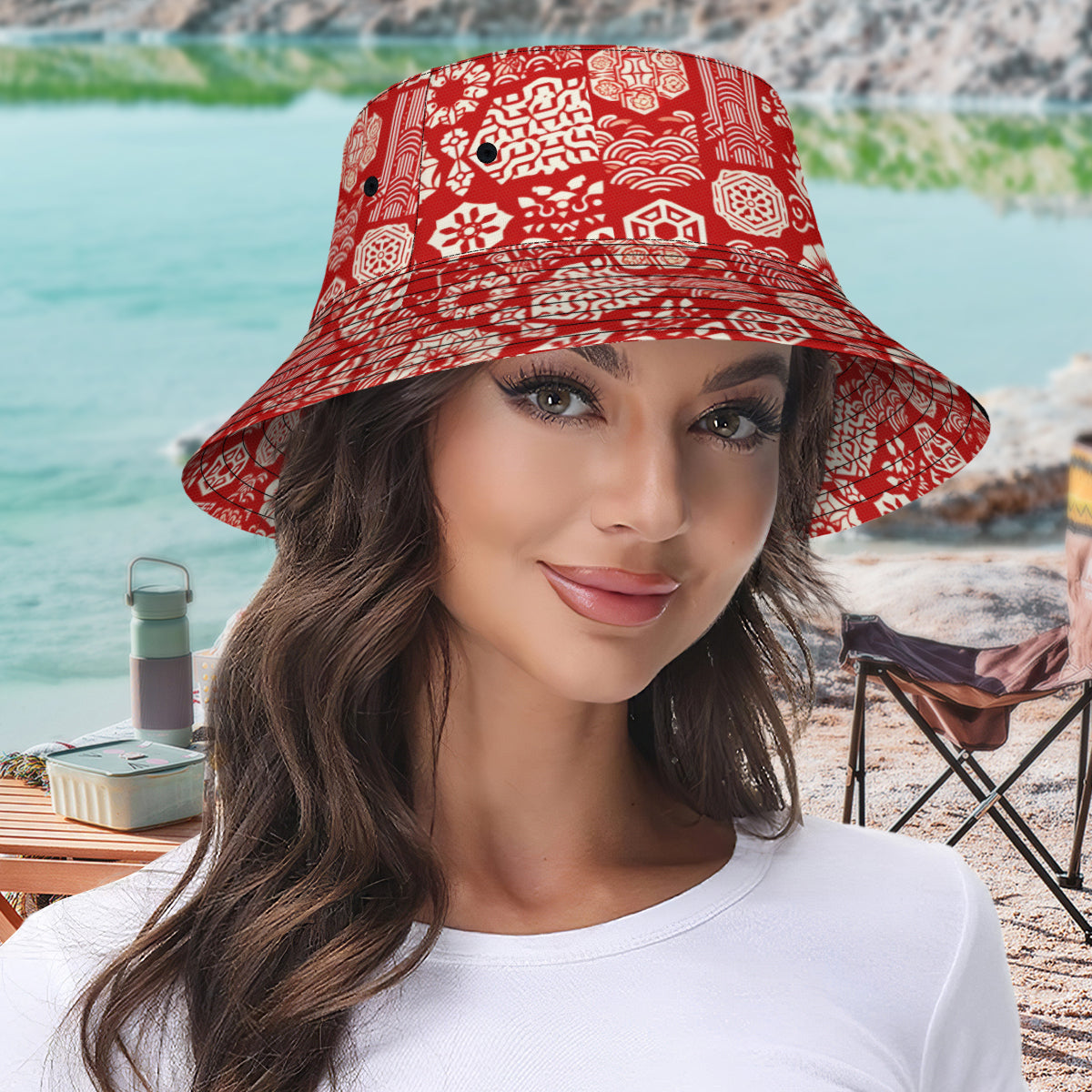 Red And White Double-Sided Unisex Polyester Bucket Hat