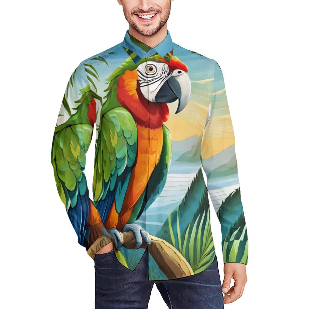 Parrot Men's Classic Long-Sleeved Shirt | Polyester