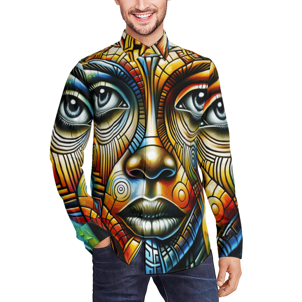 Afrocentric Design Long Sleeves Men's Shirt
