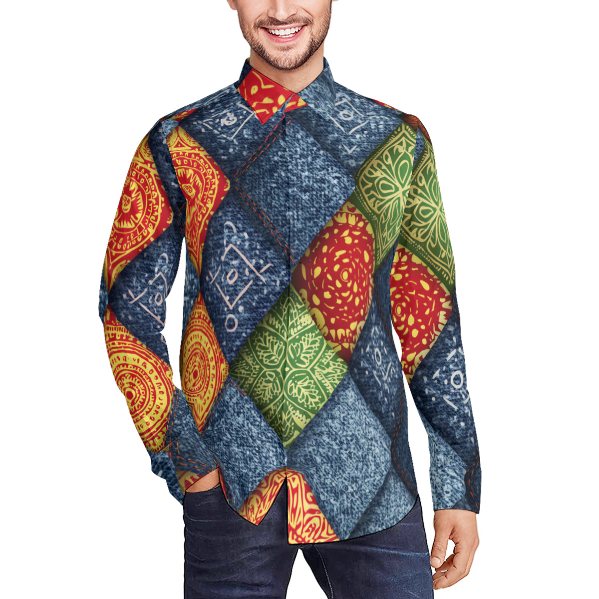 Abstract Denim Classic Long Sleeves Men's Shirt