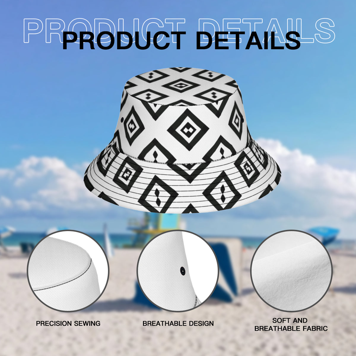 Black And White Double-Sided Unisex Polyester Bucket Hat