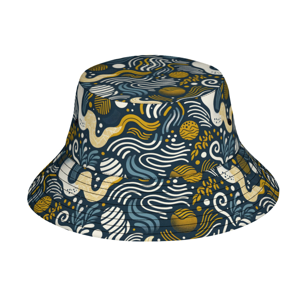 Dark Blue Geometric Shapes Double-Sided Unisex Polyester Bucket Hat