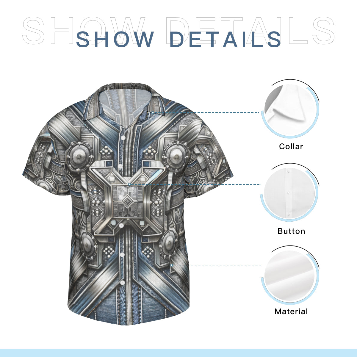Metallic Denim Short Sleeves Men's Shirt